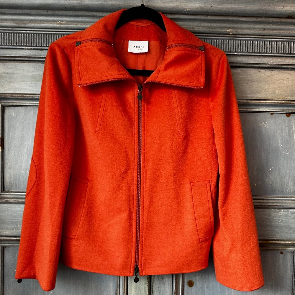 Akris Punto Orange Wool Signature Fitted Jacket Size US 6